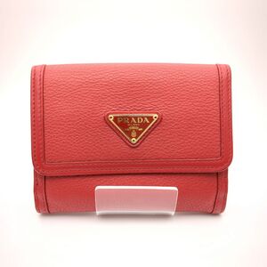 PRADA プラダ 三つ折り財布 レザー レッド ウォレット 小銭入れ カード入れ メンズ レディース ◆3105/高林店 T