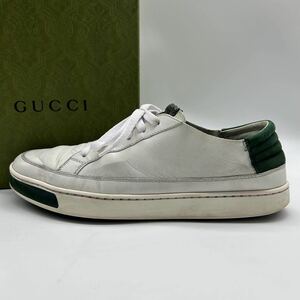 1円 【美品】 GUCCI グッチ 【王者の貫禄】 メンズ スニーカー ローカット シューズ 靴 インターロッキング ロゴ ホワイト 白 8 27.0cm相当