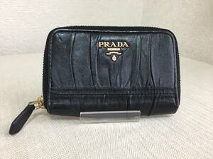 （送料込）プラダ■ラウンドファスナー プリーツ 大サイズ キーケース ブラック PRADA