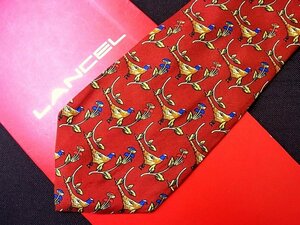 ♪23447C♪良品【雉 きじ 鳥 きのこ 植物 柄】ランセル【LANCEL】ネクタイ