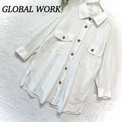 グローバルワークス　麻綿混シャツ　胸ポケット　七分袖　涼しい　綿　麻