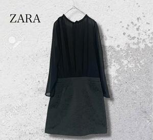 ZARA ザラ シアーシャツ 透け感　スカートドッキングワンピース 透け感 黒 M