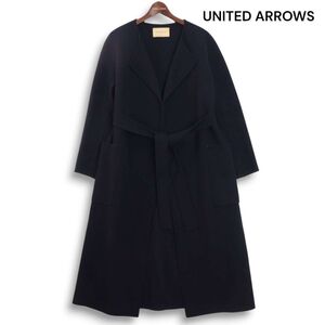 UNITED ARROWS ユナイテッドアローズ 秋冬★ UGCB ダブルフェイス ウール ノーカラー コート Sz.38 レディース 紺 定価9.9万　K5T00049_1#N