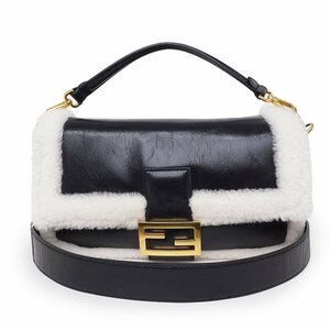 （未使用保管品）フェンディ FENDI ムートン レザー マンマバケット 2WAY 斜め掛け ショルダー ハンドバッグ ブラック 黒 8BR771