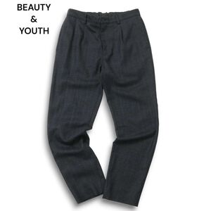 BEAUTY&YOUTH ユナイテッドアローズ 秋冬 チェック★ ウール混 フラノ イージー テーパード パンツ Sz.M メンズ グレー　C4B05191_C#Q