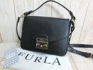 FURLA/フルラ：2WAY レザーバッグ ハンドバッグ ショルダーバッグ ブラック イタリア製 中古/USED