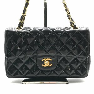 CHANEL シャネル ココマーク マトラッセ Wフラップ ターンロック パテント チェーン ショルダー バッグ ブラック m11034