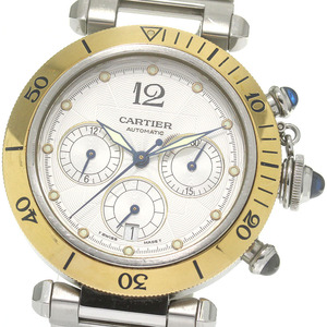 訳あり カルティエ CARTIER W31036T6 パシャ38ｍｍ コンビ クロノグラフ 自動巻き メンズ 保証書付き_843086