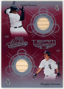 WHITESOX△殿堂FRANK THOMAS+MAGGLIO ORDONEZ/2002 PLAYOFF ABSOLUTE MEMORABILIA TEAM TANDEMSデュアルバット!