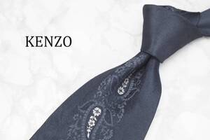 【美品】KENZO ケンゾー A-156 グレーネイビー ペイズリー イタリア製 ブランド ネクタイ 良品 古着 卸 USED オールド SILK