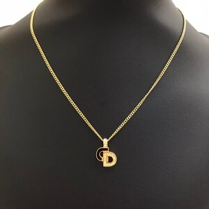 中古品 ディオール ChristianDior ネックレス GP ゴールドカラー ラインストーン付き ブランドアクセサリー 質屋出品