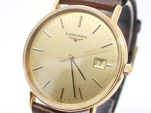 稼働品 1円～☆LONGINES ロンジン QZ メンズ腕時計 L4.636.2 ゴールド文字盤 デイト ラウンド 3針 アナログ/N0234-17600 