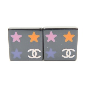 90052★1円スタート★CHANEL シャネル 新品同様美品 スクエア ココマーク 星 スター アクセサリー ヴィンテージ イヤリング プラスチック