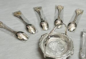 ◆SILVER PLATED シルバーカラー カトラリーセット スプーン シュガーポット 保管品◆