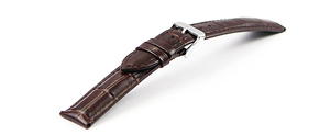 腕時計 ベルト 22mm レザー ダーク ブラウン 濃 茶 クロコダイル型押し 牛 革 ピンバックル シルバー ar04db-n-s バンド 交換
