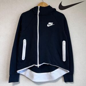 NIKE ジップアップパーカー レディース S ブラック黒 プリントロゴ 美品