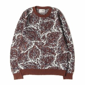 TENDERLOIN テンダーロイン ニット サイズ:S ウルフ ジャガード ウール ニット セーター T-SWEATER WOLF トップス 総柄 ブラウン 日本製