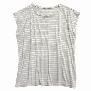 ミーイッセイミヤケ me ISSEY MIYAKE ボーダー カットソー Tシャツ フレンチスリーブ チュニック グレー系 グレージュ レディース