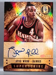 最高級直書/299 Auto 13 Panini Gold Spud Webb スパッド・ウェブ NBA 直筆 サイン Hawks ユニフォーム バスケ ホークス 1986 Slam Dunk王