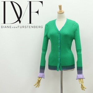 新品◆DIANE von FURSTENBERG ダイアンフォン ファステンバーグ ストレッチ リブニット Vネック カーディガン グリーン XS