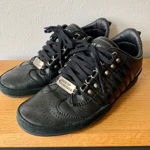 ●美品 イタリア製 DSQUARED2 ディースクエアード 本革レザー スニーカー/シューズ/ローカット/黒/size41(26.5㎝程度)/メンズ/