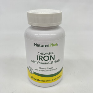 【未開封・未使用】 NaturesPlus ネイチャーズプラス チュアブル鉄 ビタミンCとハーブ配合 チェリー風味 タブレット90粒(N60820_14)