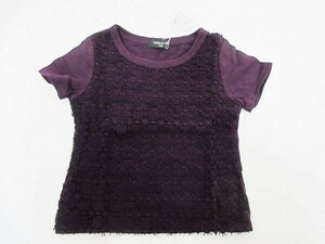 送料無料/新品未使用 コムサイズム COMME CA ISM キッズ 半袖Tシャツ カットソーレース刺繍 女児 子供服 紫 110サイズ ■L25256SSA21-50