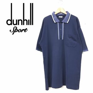 R2102-R-N◆dunhill Sport ダンヒルスポーツ 半袖ポロシャツ◆サイズL メンズ 紳士 トップス 春夏 ゴルフ ウェア 綿混 ネイビー シンプル