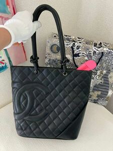 【極美品】シャネル CHANEL カンボンライン ミディアム トートバッグ ココマーク ハンドバッグ レザー ブラック 