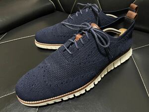 極美品 COLE HAAN コールハーン C24947 10M≒27.5cm オックスフォード スニーカー ストレッチニット 通気性◎ 軽量 マリンブルー メンズ