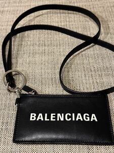 BALENCIAGA バレンシアガ フラグメントケース カード入れ 小銭入れ ストラップ付 エブリデイ レザー 594548