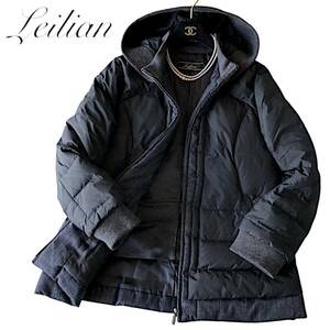 D04◆極美品 レリアン Leilian 大きいサイズ 11 L XL 軽量 ダウン フェザー キルティング 中綿 ジャケット ブルゾン フーディー フーテッド