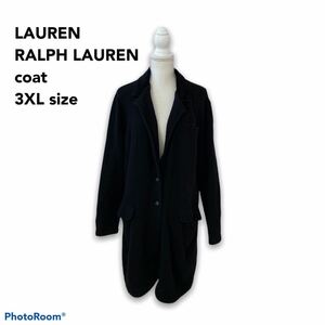 ローレンラルフローレン　コート　コーディガン　ロング丈　大きいサイズ　ウール　黒色　ブラック　3XLサイズ　LAUREN RALPH LAUREN