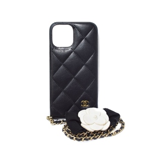 シャネル CHANEL マトラッセ ココマーク スマホケース iPhoneケース 11pro ラムスキン チェーンショルダー カメリア 黒 ブラック