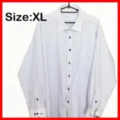 【美品】USA　古着　クレリック　ストライプ柄　ドレスシャツ　XＬ