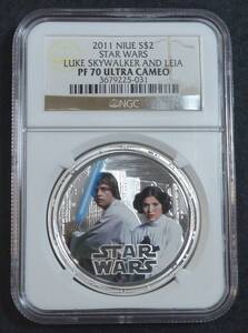 ☆★NIUE スターウォーズ 2Dollars 銀貨 NGC PF70 LUKE SKYWALKER AND LEIA★☆