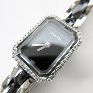 シャネル CHANEL プルミエール H2163 ダイヤベゼル ブラック 黒 文字盤 シルバー SS ブラックセラミック クォーツ 腕時計 ウォッチ レディ