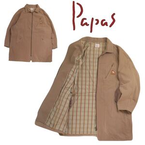 極美品 最高級 Papas 防寒性◎ 裏チェック 総柄 鳥ワッペン コットン ハーフコート ジャケット メンズM パパス マドモアゼルノンノン250169