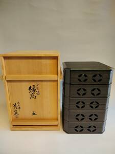 ⑱■木具師 橋村萬象 作■七宝透　縁高重　共箱付き　菓子器　茶道具　骨董・蔵出し