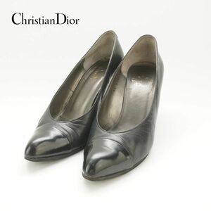 Christian Dior クリスチャンディオール 4 1/2 22.5 パンプス ヒール アーモンドトゥ レザー 黒 ブラック/RC35