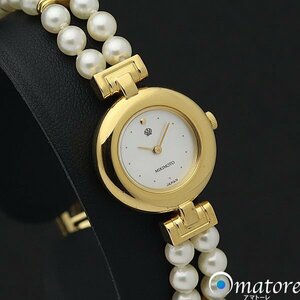 美品◎MIKIMOTO ミキモト パールブレスウォッチ シェル文字盤 レディース クォーツ 4N20-0941◎腕回17cm