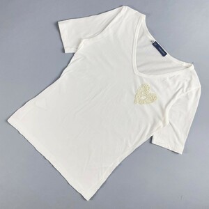 美品 D SQUARED2 ディースクエアード イタリア製 VネックTシャツ 半袖カットソー ハート トップス レディース 白 ホワイト サイズM*SC1407