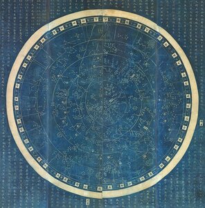 古代天文図 渾天一統星像全図 天文図 中国石刻 古代天文図 碑帖 拓本 宣紙画芯 装飾 掛け軸 東洋画 未表装 藍