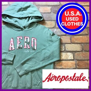 ME11-846★USA古着★【AEROPOSTALE エアロポステール】AEROロゴ スウェットパーカー【S】くすみグリーン フーディ USA古着 アメカジ