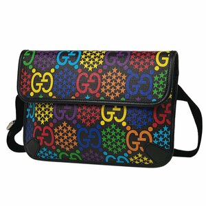 グッチ GUCCI GGサイケデリック ウエストバッグ ベルトバッグ ショルダーバッグ コーティングキャンバス ブラック 598113 レディース 中古