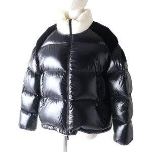 美品★正規品 MONCLER モンクレール CHOUELLE 19-20AW バックロゴ入 デカロゴワッペン付 ベロア使い ダウンジャケット 黒×白 3 ハンガー付