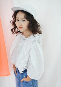 特価 即日発送可 韓国子供服 BIEN A BIEN ブラウス レース 女の子 ガールズ ひらひら ガーリー フェミニン ナチュラル系 子供服