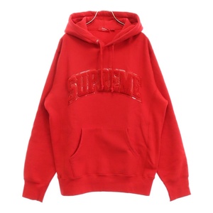 SUPREME シュプリーム 17AW Patent/Chenille Arc Logo Hooded Sweatshirt パテント アーチロゴ プルオーバースウェット パーカー レッド