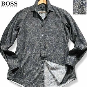 未使用級/Mサイズ●ヒューゴボス 長袖シャツ 羽織り HUGO BOSS コットン 総柄 バンダナ ペイズリー柄 イタリア生地使用