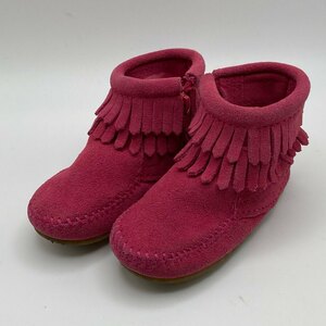 １円～　A-4　60　MINNETONKA　ミネトンカ　キッズ　ショートブーツ　ブーツ ピンク フリンジ サイズ5 kids side zip double fringe boots